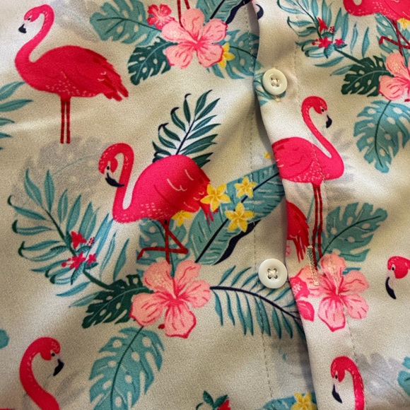 Kids Tropical Flamingo & Neon Lights Short-Sleeve Button Down Shirts - Size 5/6 - Picture 5 of 6